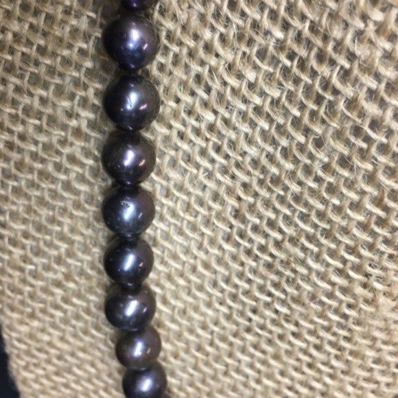 Iridescent Pearl Necklace Dark Blue Green Purple Silver Round Classic Retro - Picture 2 of 8